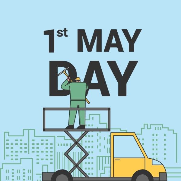 青いイラストハッピー国際労働者の日 Instagram投稿