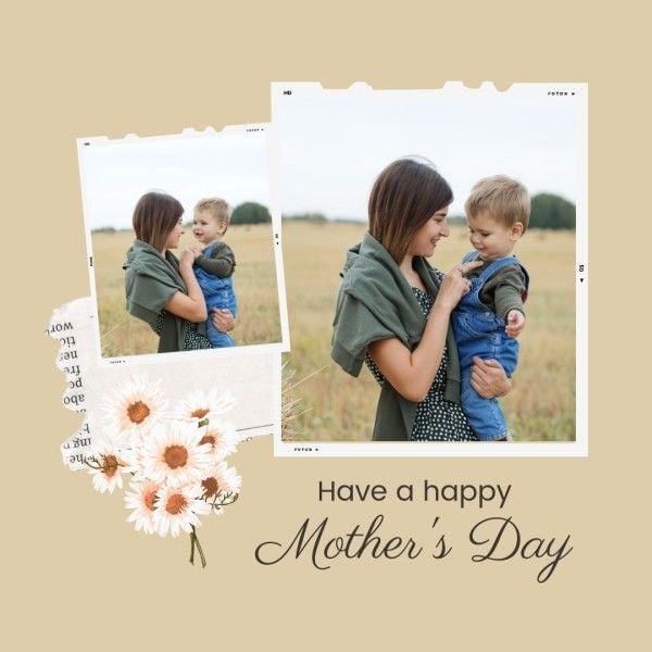 mothers day, mother day, greeting, Beige Film Frame Happy Mother's Day Photo Collage Instagram Post Template