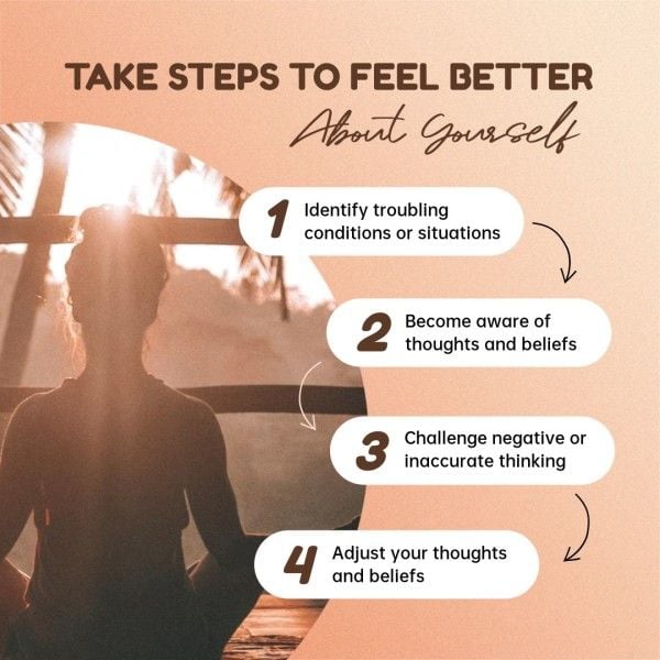 infographic, tips, list, Orange Modern 4 Steps To Feel Better About Yourself Instagram Post Template