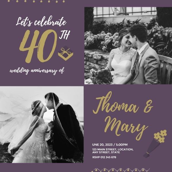 ceremony, marriage, gathering, Purple Wedding Anniversary Collage Instagram Post Template