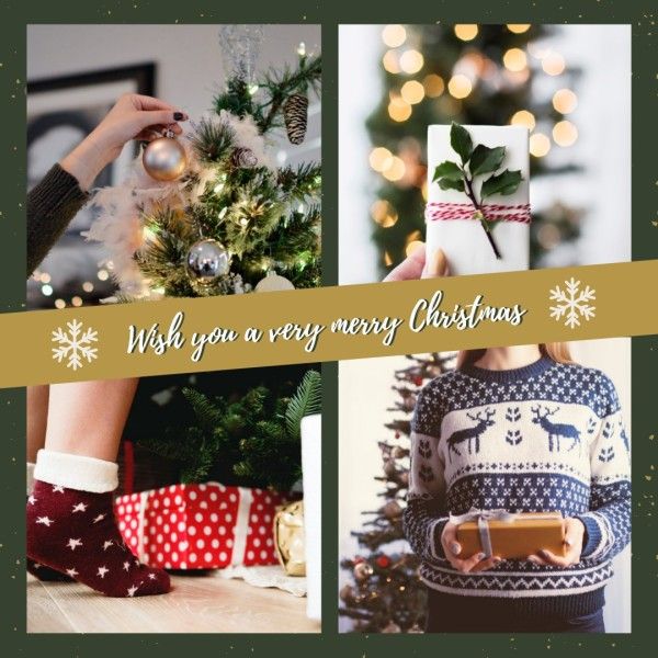 merry christmas, xmas, family, Green White Christmas Greeting Instagram Post Template