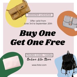 promotion, discount, advertisement, Buy One Get Free Fashion Bag Sale Instagram Post Template