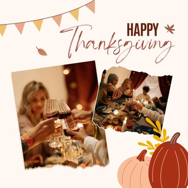 autumn, holiday, celebration, Beige And Brown Happy Thanksgiving Photo Collage Instagram Post Template