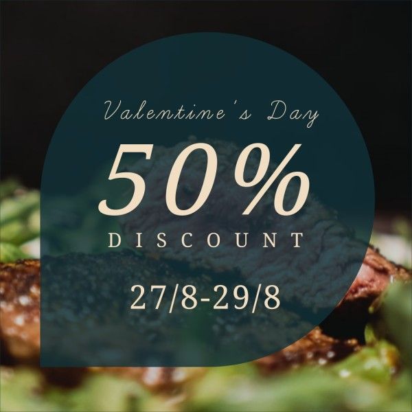 sale, social media, steak, Black Valentine's Day Discount Instagram Post Template