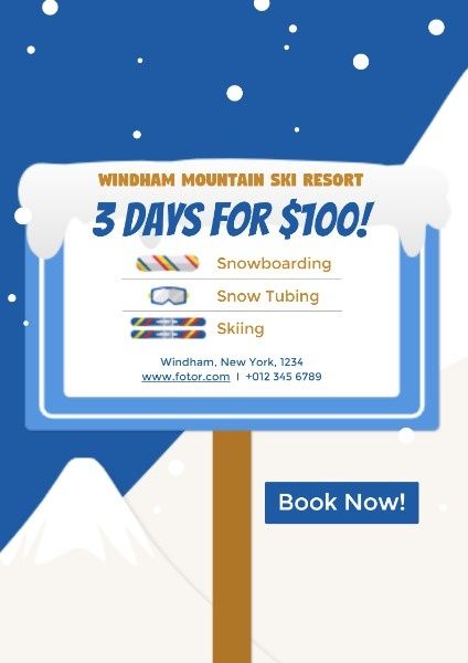 滑雪场促销 英文海报