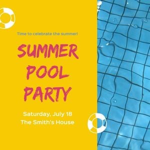 swimming pool, event, celebrate, Yellow Blue Simple Summer Pool Party Invitation Instagram Post Template