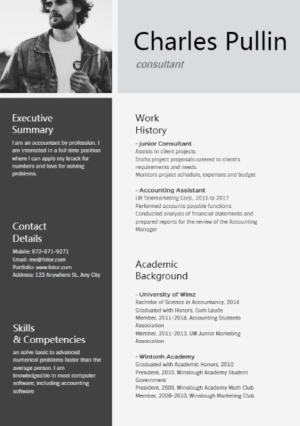 Black And White Consultant CV Resume