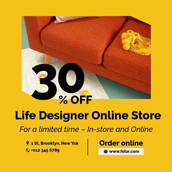 house, home, discount, Furniture Online Sale Adsby The Fotor Team Instagram Post Template
