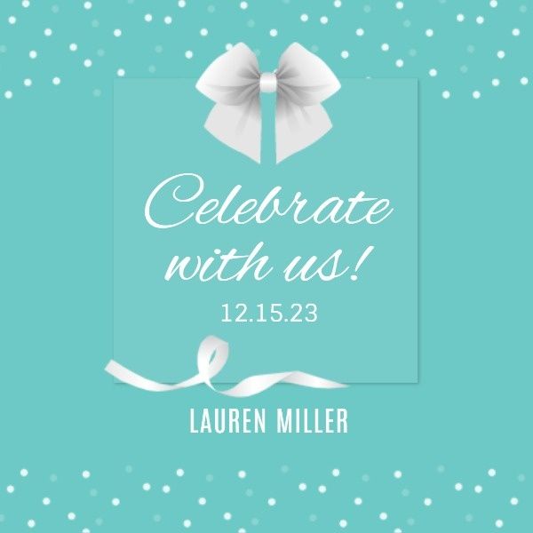 floral, life, event, Blue Birthday Party Ribbon Invitation Instagram Post Template