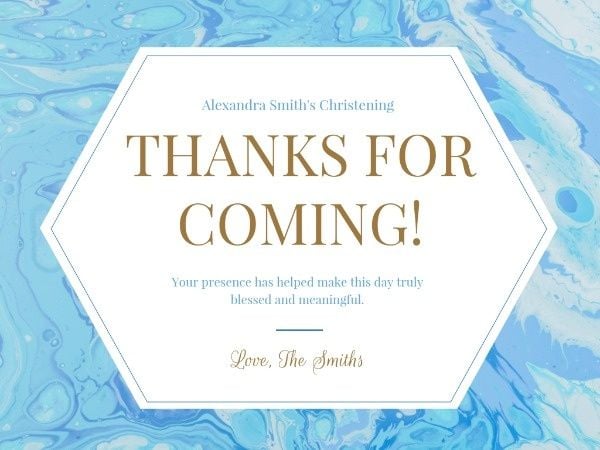 Baptismal, baptism, christening, Blue Thanks For Coming Card Template