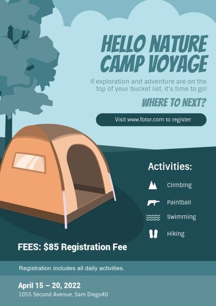 camping, nature, trip, Camp Voyage Poster Template