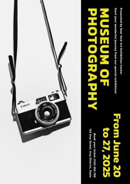 camera, museum, event, Black And Grey Modern Photography Art Exhibition Poster Template