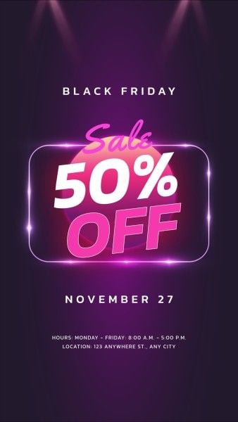 sale, promotion, modern, Purple Neon Black Friday Discount Instagram Story Template