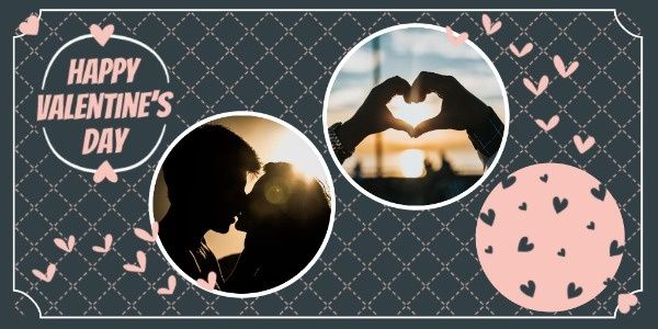 valentines day, couple, lover, Dark Blue Valentine's Day Love Collage Twitter Post Template