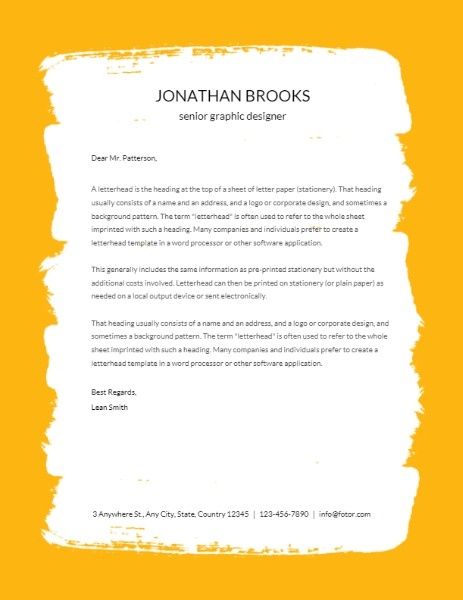 business, office, company, Yellow And White Brush Graphic Design Letter Letterhead Template