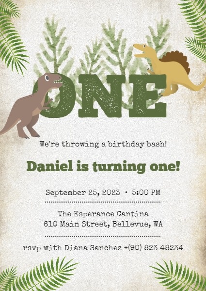 緑の恐竜の誕生日パーティーの招待状 招待状