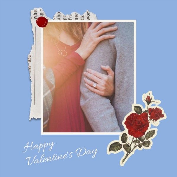 happy valentines day, love, photo, Blue Flower Couple Valentine Collage Instagram Post Template