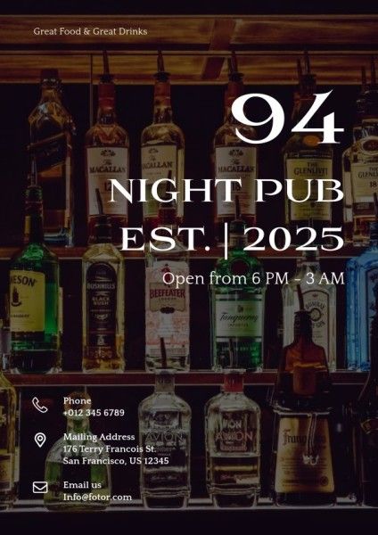 night pub, instruction, business,  Black Ninght Pub  Flyer Template