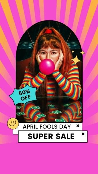 april fools' day, celebration, festival, Pink Retro Geometric April Fools' Sale Instagram Story Template