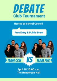 school, university, students, Blue Debate Club Tournament Poster Template