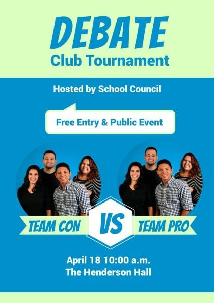 school, university, students, Blue Debate Club Tournament Poster Template