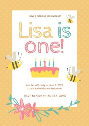 可爱的蜜蜂和蛋糕孩子的生日邀请 英文邀请函