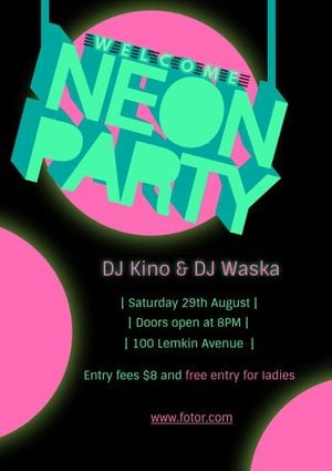 dj, summer, season, Neon Music Party Poster Template