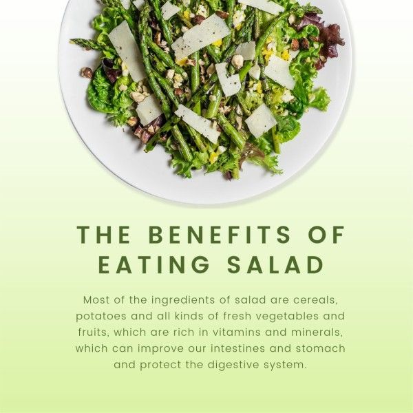 food, organic food, branding, Green The Benefit Of Eating Salad Instagram Post Template