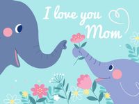 Blue Cute Cartoon Mother's Day Card