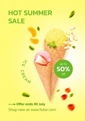promotion, discount, dessert, Yellow Modern Ice Cream Summer Sale Poster Template