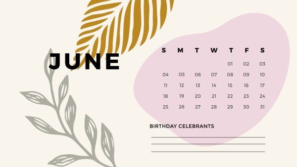 monthly, desk, desk calendar, Leaf Pattern Birthday Calendar Template