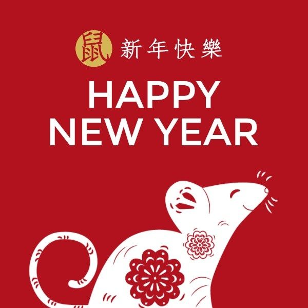 new year, chinese new year, chinese, Red Happy The Year Of Rat Instagram Post Template