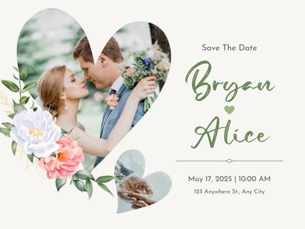 marriage, married, invite, White And Green Illustration Floral Wedding Invitation Card Template
