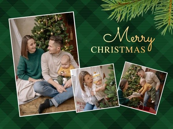 holiday, celebration, greeting, Green Modern Merry Christmas Photo Collage Card Template