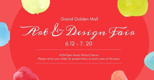  cover photo,  social media,  social network, Red Watercolor Art And Design Fair Facebook Event Cover Template