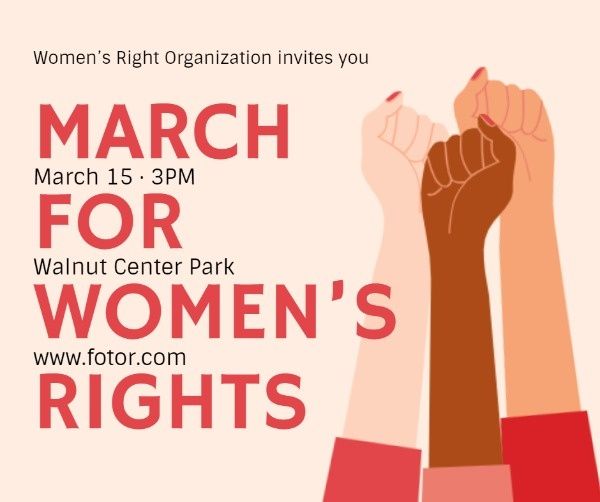 march for women, girl, international womens day, Hand Raising Women's Right Campaign Facebook Post Template