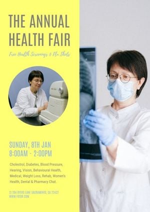 hospital, doctor, life, Yellow Annual Health Fair Poster Template