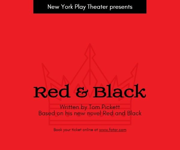 red and black, poster, drama, New York Play Theater Facebook Post Template