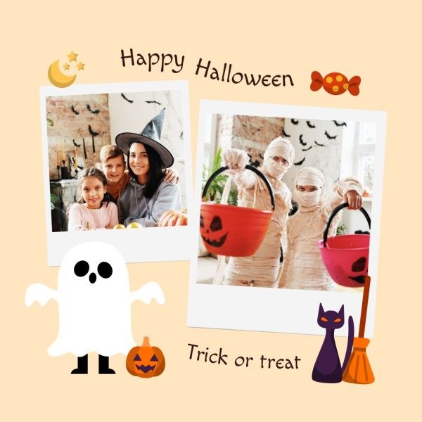 happy, polaroid, festival, Halloween Holiday Family Photo Collage Instagram Post Template