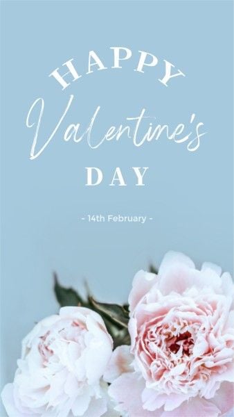 love, illustration, flower, Blue Floral Happy Valentines Day Instagram Story Template