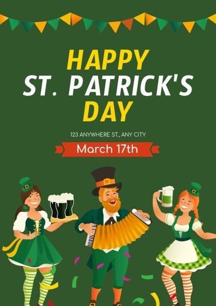 st patricks day, happy st patricks day, st. patrick, Green Cartoon Saint Patricks Day Party Event Poster Template