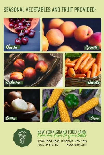 fresh food, fruits, vegetables, Farm Vegetable Promotion Pinterest Post Template