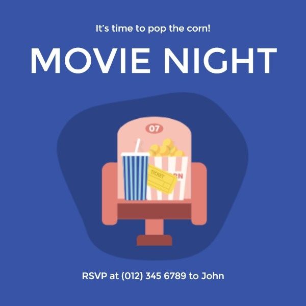 film, theater, entertainment, Blue Movie Night Invitation Instagram Post Template