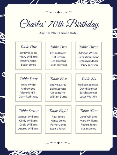 White And Blue Background Seating Chart Seating Chart