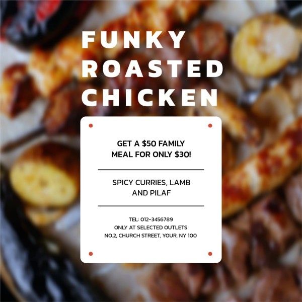 food, bbq, restaurant, Funky Roasted Chicken Sale Instagram Post Template