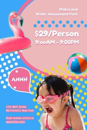 swimming, summer, activity, Pink And Blue Children Water Amusement Park Ads Pinterest Post Template