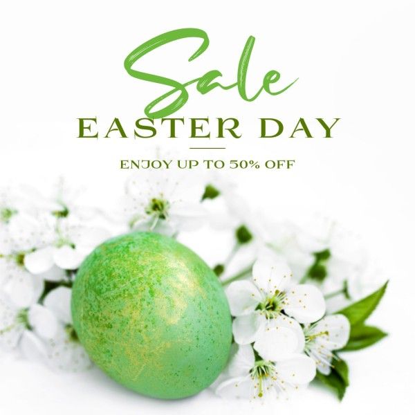 easter day, discount, promo, White And Green Minimalist Easter Sale Instagram Post Template