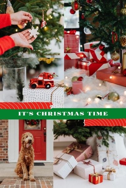 greeting, holiday, photo, Festive Christmas Collage Pinterest Post Template