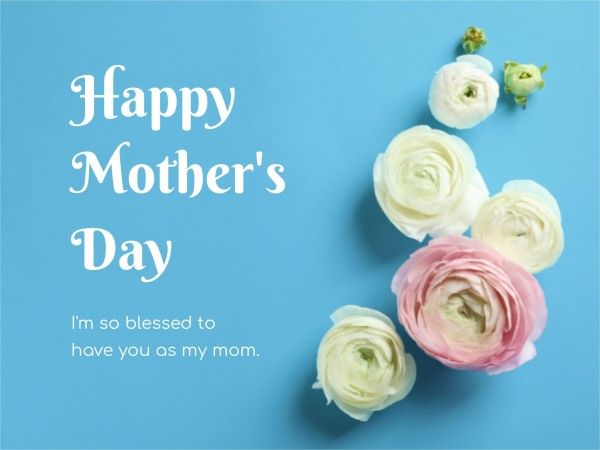 greeting, celebration, flowers, Blue Simple Modern Mother's Day Card Template