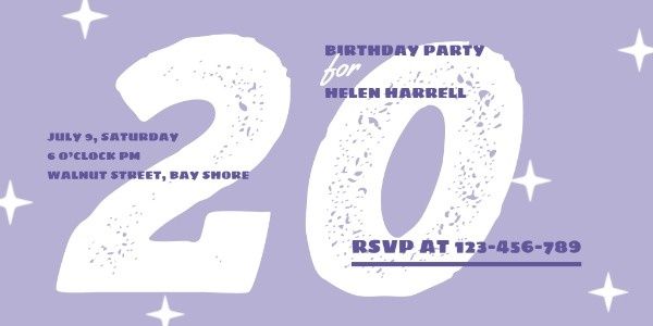 Purple 20 Year Old Birthday Party Twitter Post